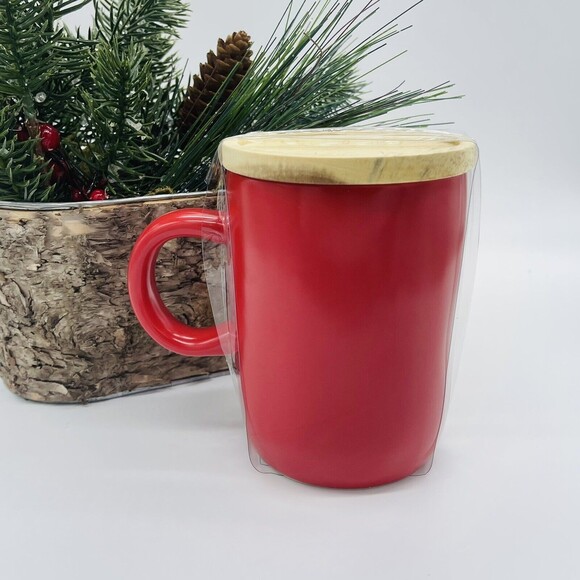 Rae Dunn SANTA Mug Wood Etched Snowflake Coaster LL Christmas Red New 2021 X-Mas - Picture 3 of 6